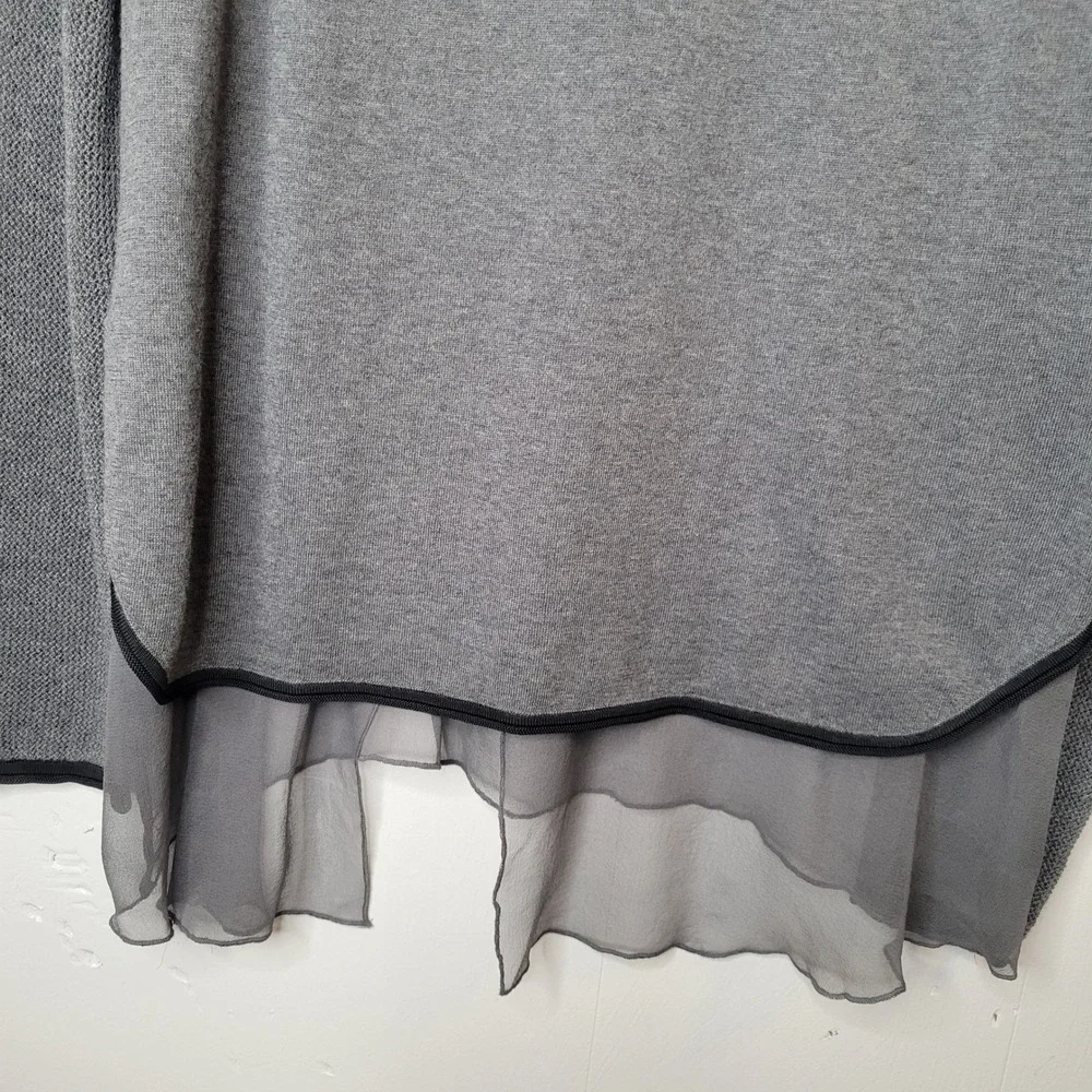 Elie Tahari Merino Wool Silk Trim Layered Hem Sweater Grey Womens Med WhimsiGoth
